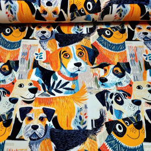 dresówka pętelka z elastanem 260g/m2 psy rysowane kolorowe