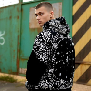 dresówka diagonal panel bandana czarno biały 85x180 cm