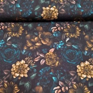 dresówka pętelka z elastanem -  pakiet mini hurtowy 5 mbkwiaty petrol brąz