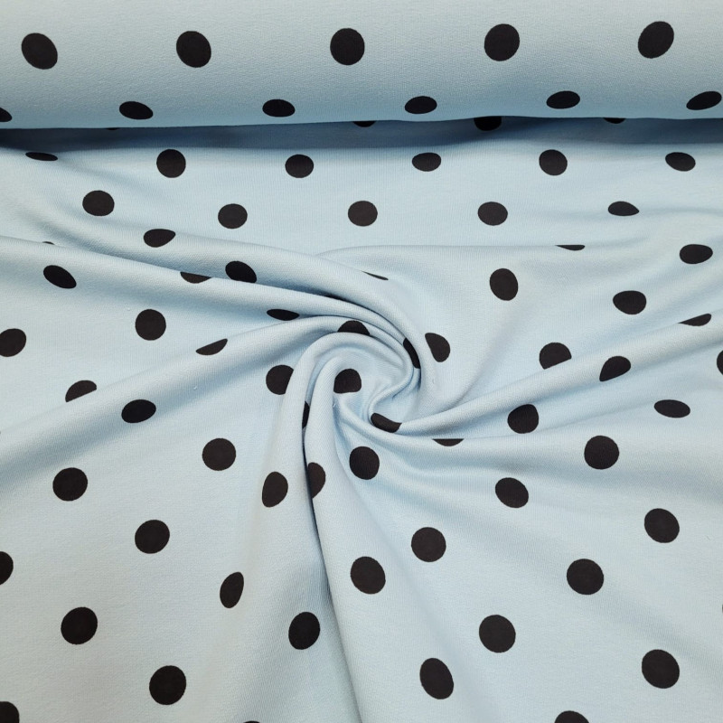 Dresówka pętelka 250g/m2 czarne kropki na niebieskim