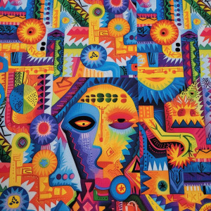 dresówka ptelka z elastanem 260g/m2  abstrakcja picasso multicolor